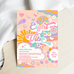 Eight Is A Vibe Sun Rainbow Disco 8th Birthday  Invitation