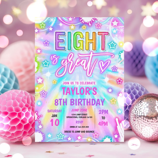 Eight Is Great Neon Glow 8th Birthday Party Invitation (Creator Uploaded)