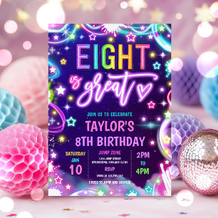 Eight Is Great Neon Glow 8th Birthday Party Invitation
