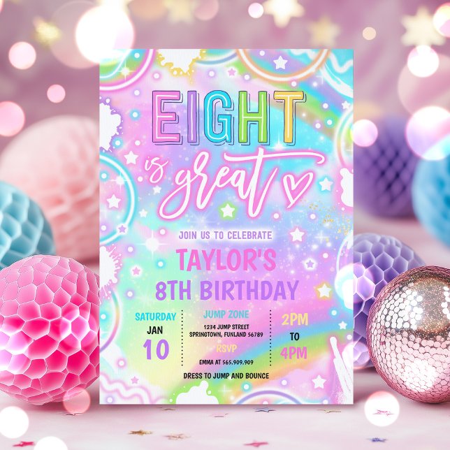 Eight Is Great Neon Glow 8th Birthday Party Invitation (Creator Uploaded)