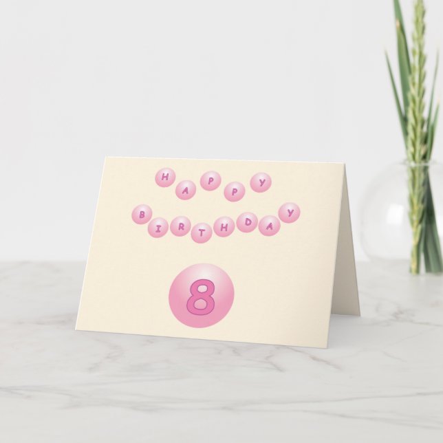 Eight is Great Pink Birthday Balls Age 8 Card (Front)
