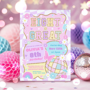 Eight Is Great Preppy Varsity Patch 8th Birthday  Invitation
