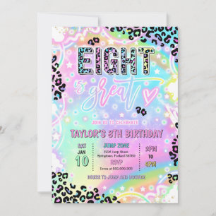 Eight Is Great Rainbow Leopard Print 8th Birthday Invitation
