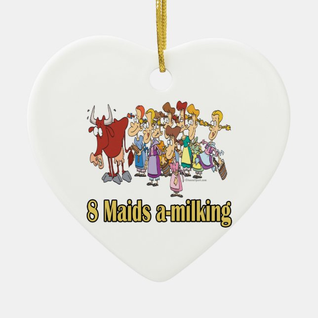 eight maids a-milking 8th eighth day christmas ceramic tree decoration (Front)