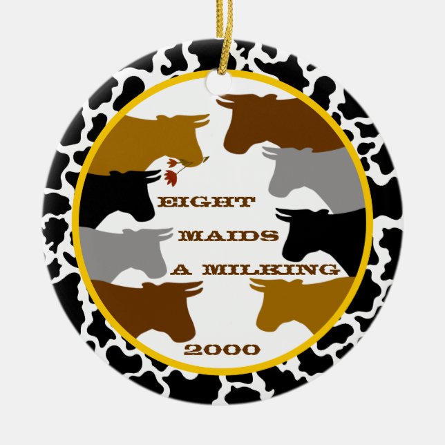 Eight Maids a Milking - Custom year Ceramic Tree Decoration (Front)