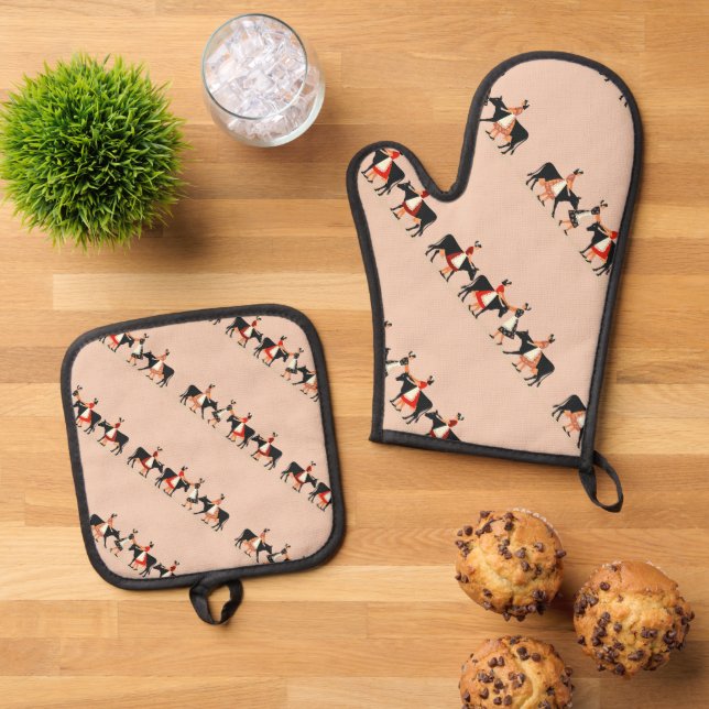 Eight Maids A Milking Cut-Out Stencil-Style 3 Oven Mitt & Pot Holder Set (Top Down)