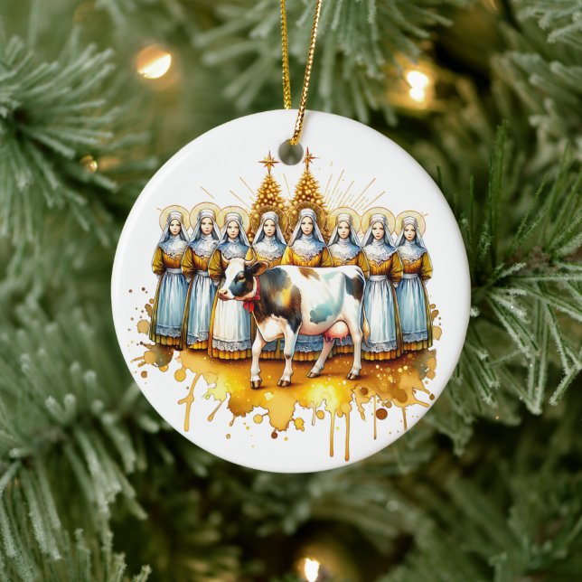 Eight Maids a Milking | Twelve Days of Christmas Ceramic Tree Decoration (Tree)