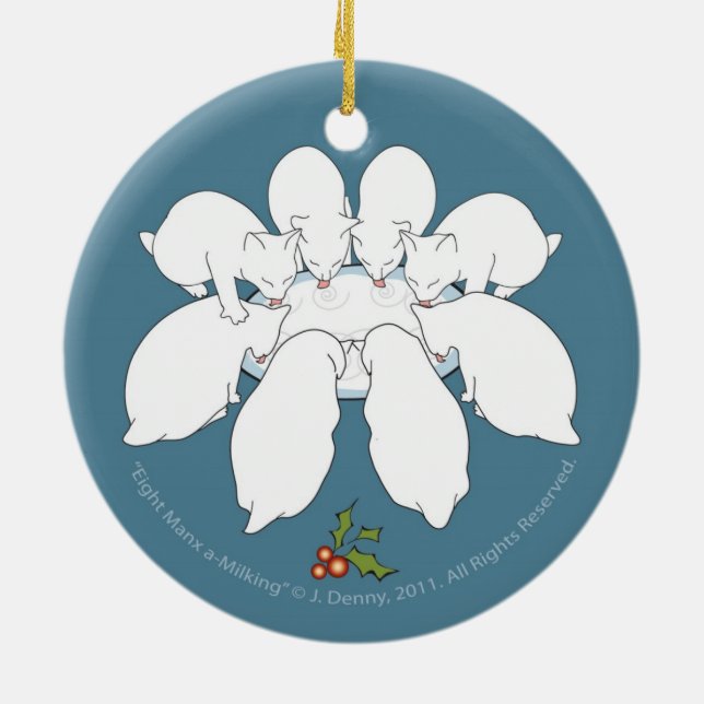 Eight Manx a-Milking... double sided Ceramic Tree Decoration (Back)