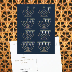 Eight Nights of Hanukkah Menorah Lighting Guide Holiday Postcard