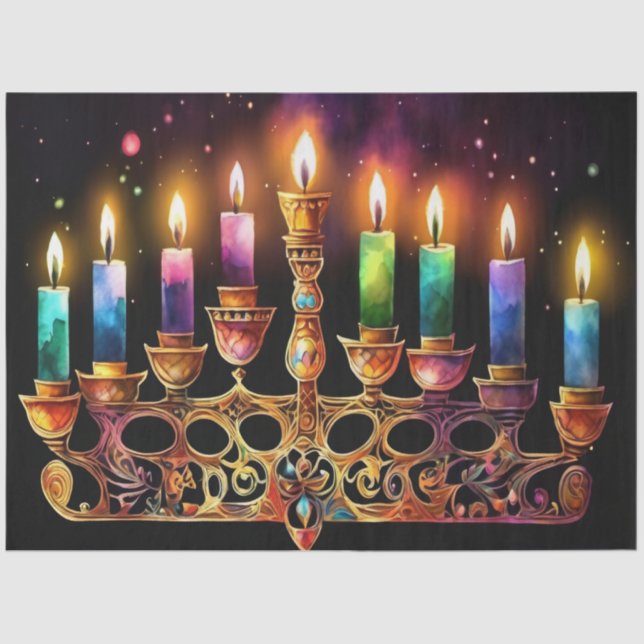 Eight Nights of Light! Watercolor Menorah Tissue Paper (Front)