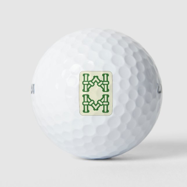 Eight of Bamboos Mahjong Tile Golf Balls (Front)