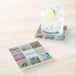 Eight Photo Beach House Decor  Glass Coaster<br><div class="desc">Eight square photographs of your favourite local beach scenes shine on these custom drink coasters and surround custom text to prominently feature your beach vacation rental's custom name, along with an address, general location or owners' name. Add to the personalised experience by using photographs that showcase the best that your...</div>