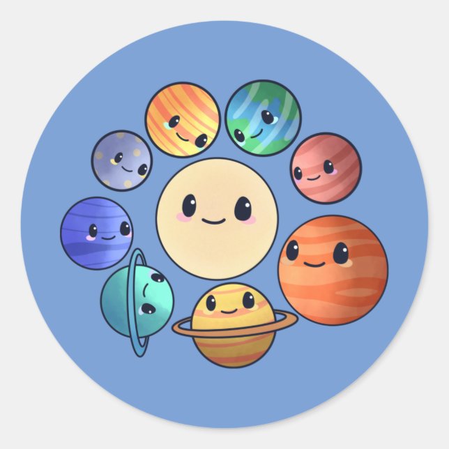 Eight Planets Solar System Boy Girl  Classic Round Sticker (Front)