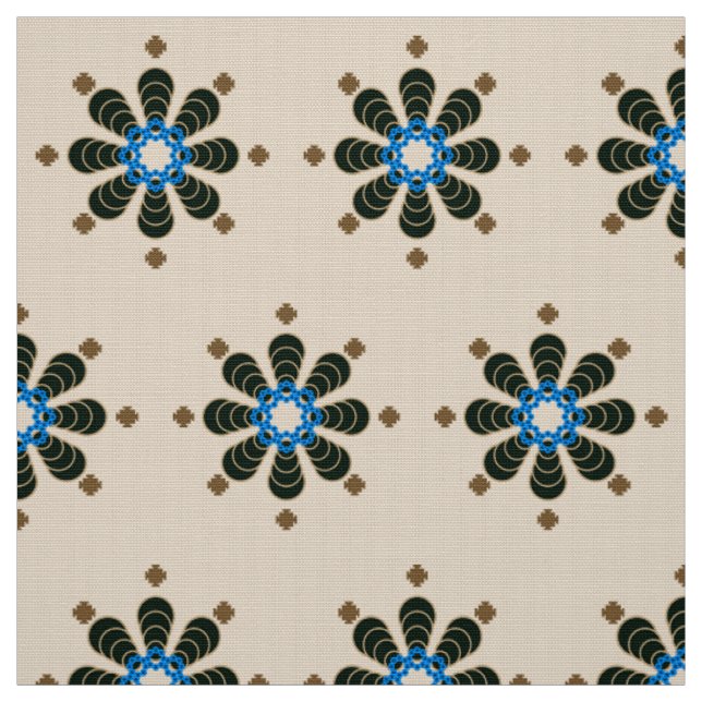 Eight point Mandala, Chocolate, Tan, Beige & Blue Fabric (Swatch)