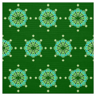 Eight point Mandala, Dark Jade Green and Aqua Fabric