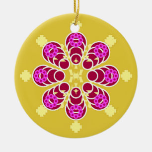 Eight point Mandala, Mustard Gold and Purple Ceramic Tree Decoration