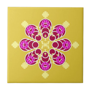 Eight point Mandala, Mustard Gold and Purple Tile