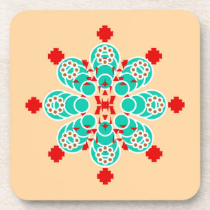 Eight point Mandala - turquoise and peach Coaster