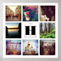 Eight Square Photo Collage with Family Monogram