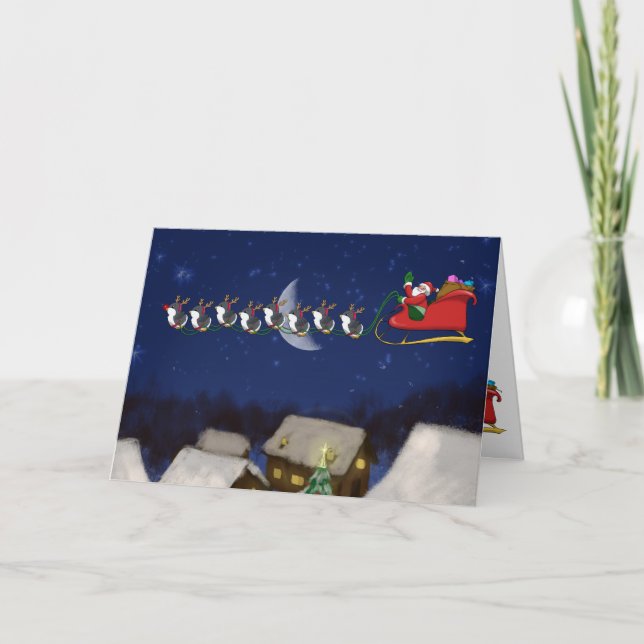 Eight Tiny Penguins Greeting Card (Front)