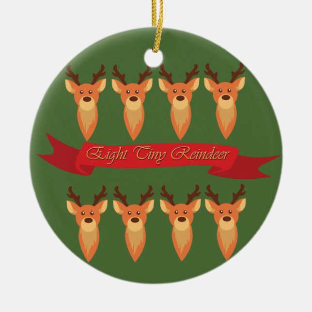 Eight Tiny Reindeer Ceramic Tree Decoration (Front)