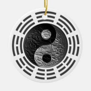 Eight Trigrams Yin Yang Embossed-Like Dragon Ceramic Tree Decoration
