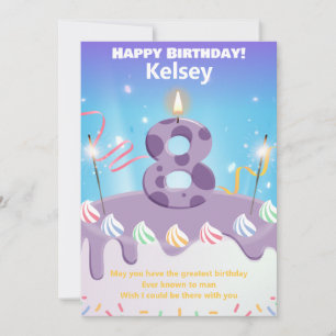 Eight year old Happy Birthday card personalised