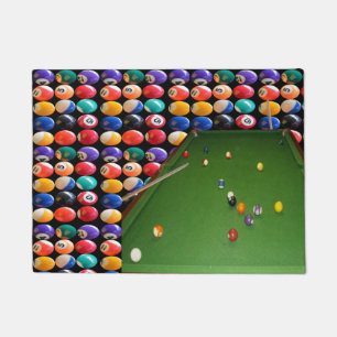 Eightball Table Oilpaint With  Balls And Cues, Doormat