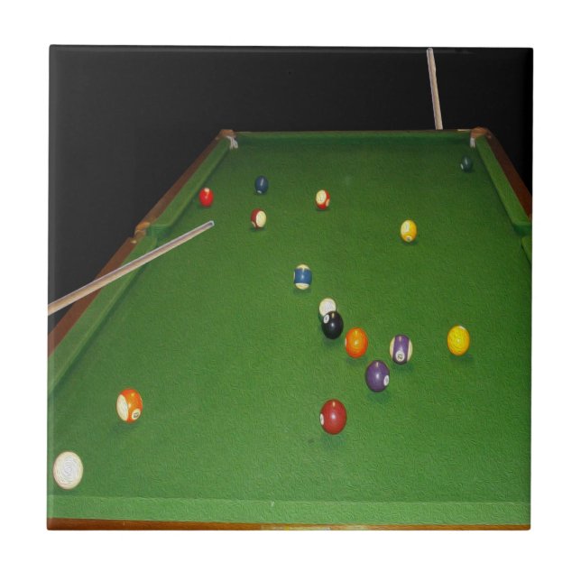 Eightball Table Oilpaint With  Balls And Cues, Tile (Front)