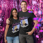 Eighteen and Euphoric 18th birthday purple script T-Shirt<br><div class="desc">Eighteen & Euphoric, 18th birthday pink to purple coloured effect script text and add your own photo guest of honour t-shirt. Personalise this 18th birthday shirt with your message and square shaped photo of your birthday girl. Other years, colours and matching items are available. © Original design by Sarah Trett...</div>