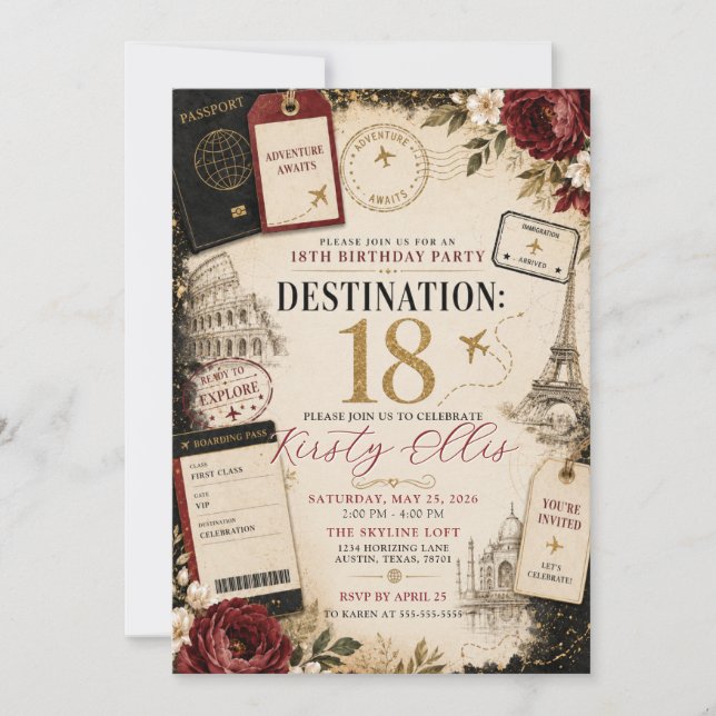 Eighteen and Ready to Explore Birthday Party Invitation (Front)