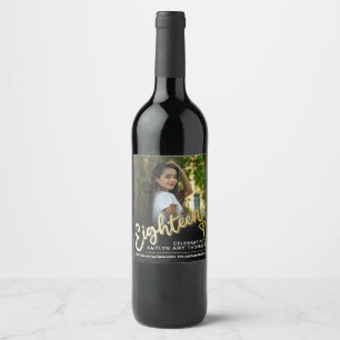 Eighteen Birthday photo script gold effect 18 key Wine Label