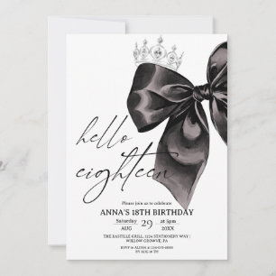 Eighteen Black Bow 18th Birthday Invitation
