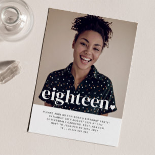 Eighteen Heart Photo Birthday Invitation