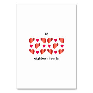 Eighteen hearts, custom number flashcards table number