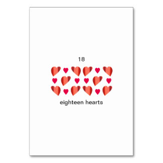Eighteen hearts, custom number flashcards table number