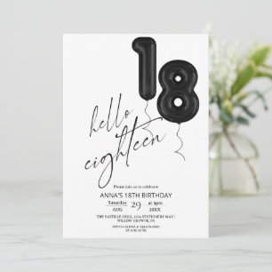 Eighteen Minimal Modern Black White 18th Birthday Invitation