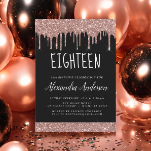 Eighteenth - 18th Rose Gold Glitter Birthday Invitation