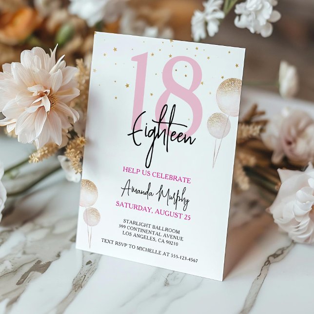 Eighteenth Birthday Invitation Pink Gold Glitter (Creator Uploaded)