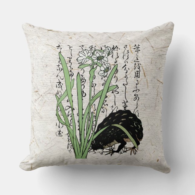 Eighteenth Century Japanese Botanical Frog Toad  Cushion (Front)