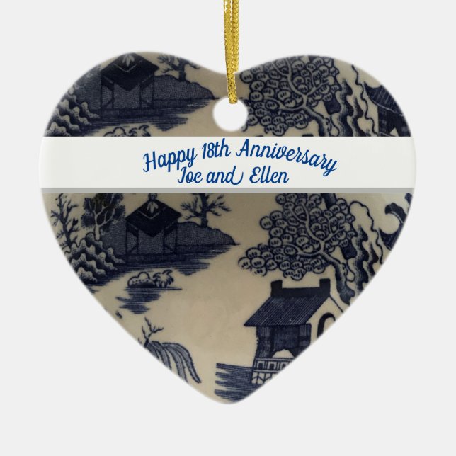 Eighteenth Wedding Anniversary  Porcelain Ceramic Tree Decoration (Front)