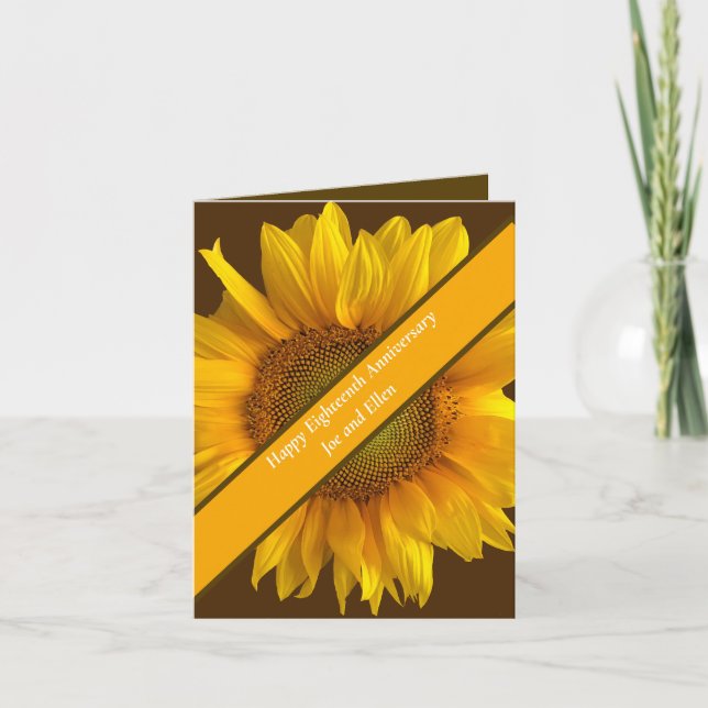 Eighteenth Wedding Anniversary Sunflower Card (Front)