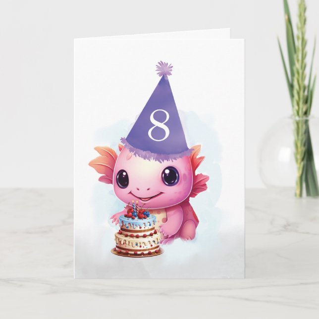 Eighth 8th Birthday Cute Pink Axolotl Card (Front)