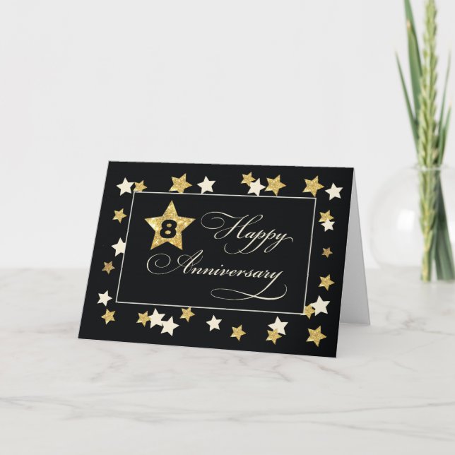 Eighth Employee Anniversary Black Gold Effect Star Card (Front)