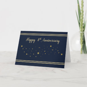 Eighth Employee Anniversary Gold Glitter Stars Card