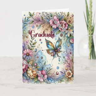 Eighth Grade Graduation Flowers & Butterfly Card
