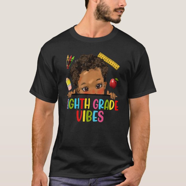 Eighth Grade Vibes African American Kids Boy Back  T-Shirt (Front)