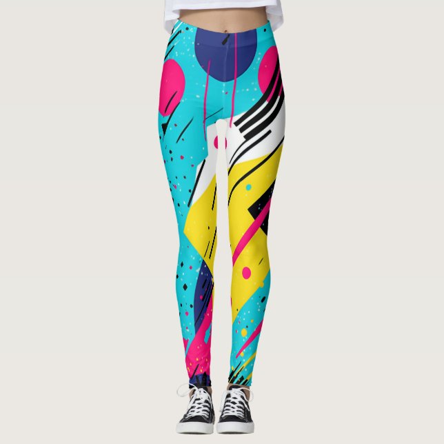 Eighties 80's Retro Geometric Pattern Leggings (Front)