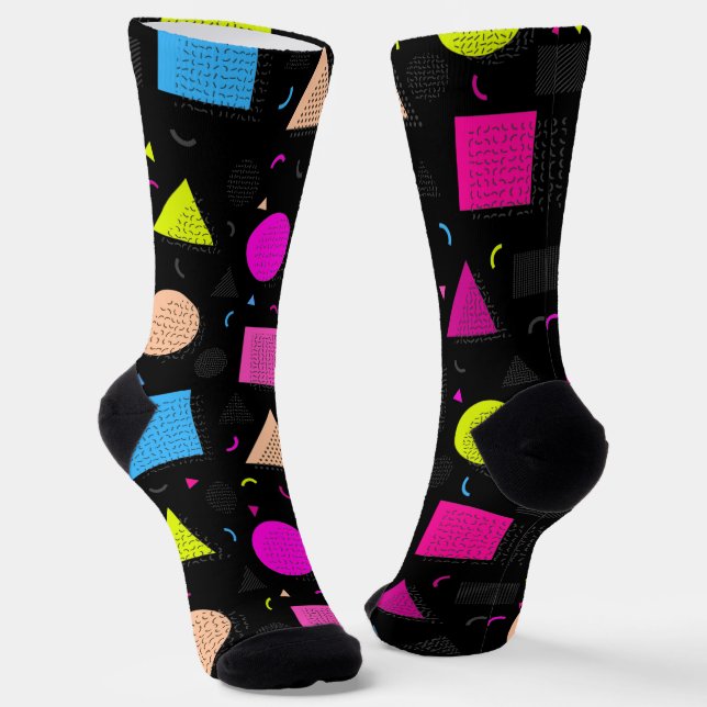 Eighties Black Retro Neon Crew Socks (Angled)