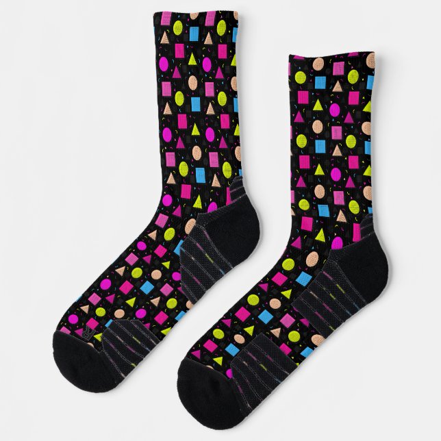 Eighties Black Retro Neon Style Crew Socks (Left)